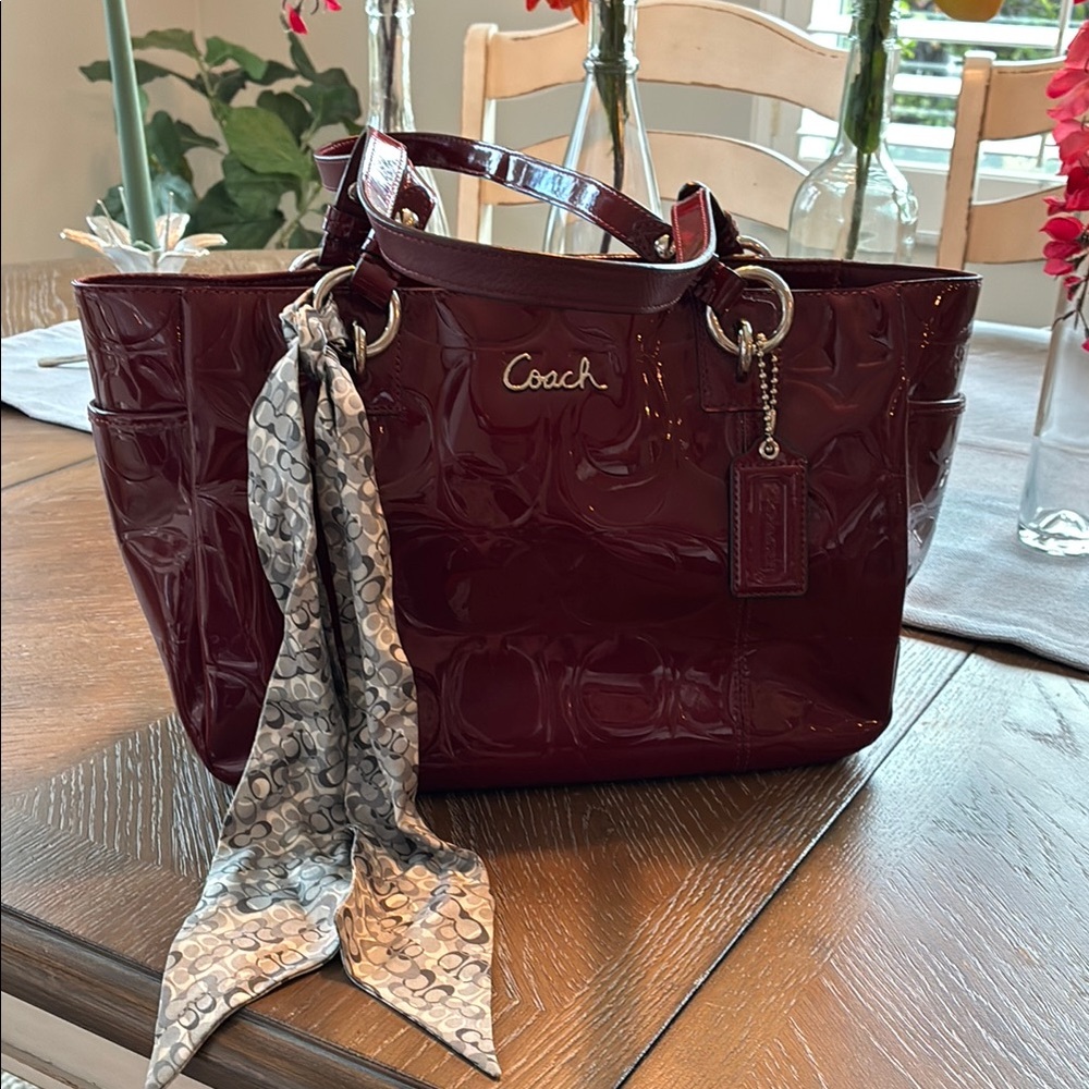 Coach Deep Red Patent Leather Tote NWOT